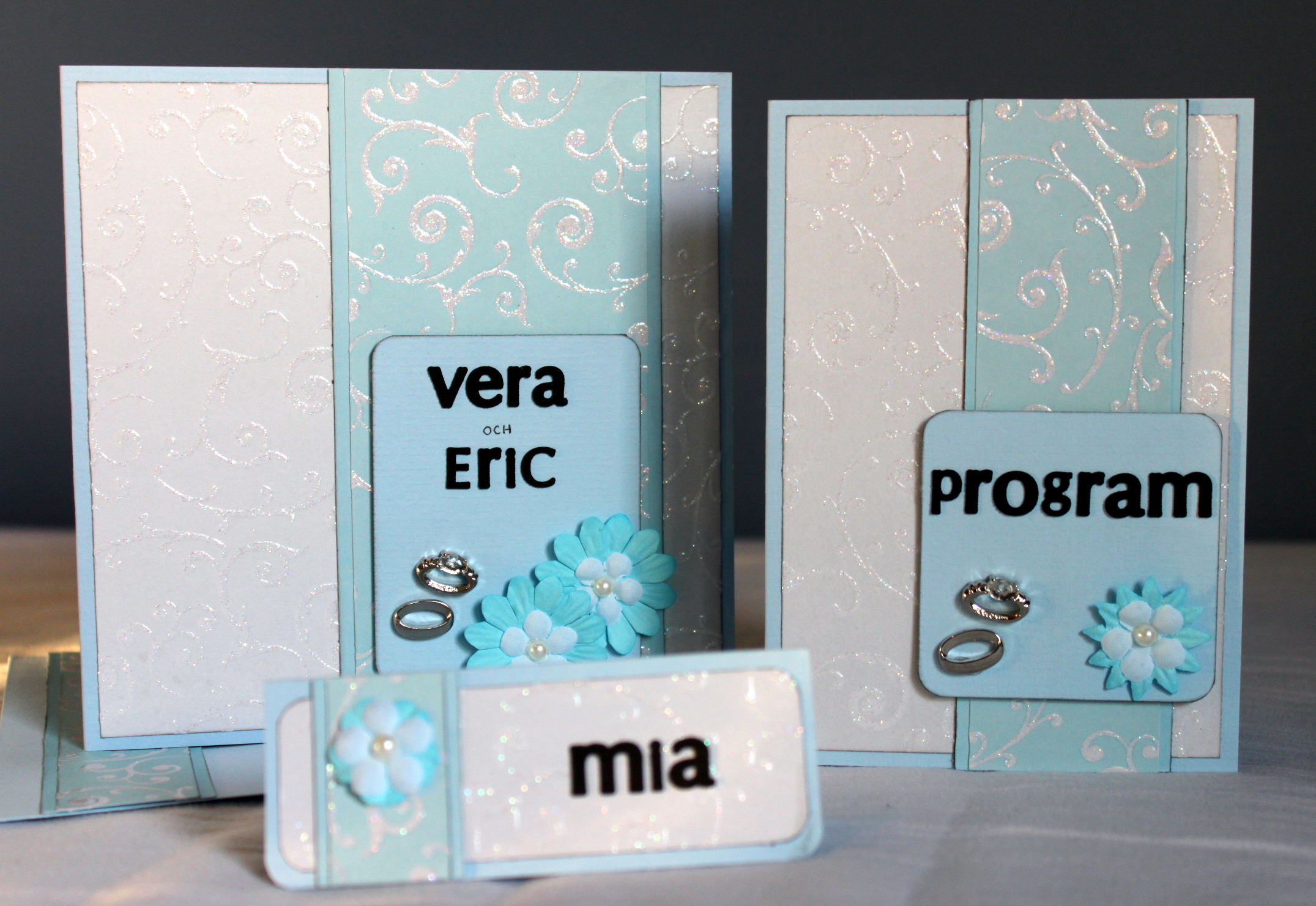 Bröllopskort inspiration – Vitt o Ljusblått