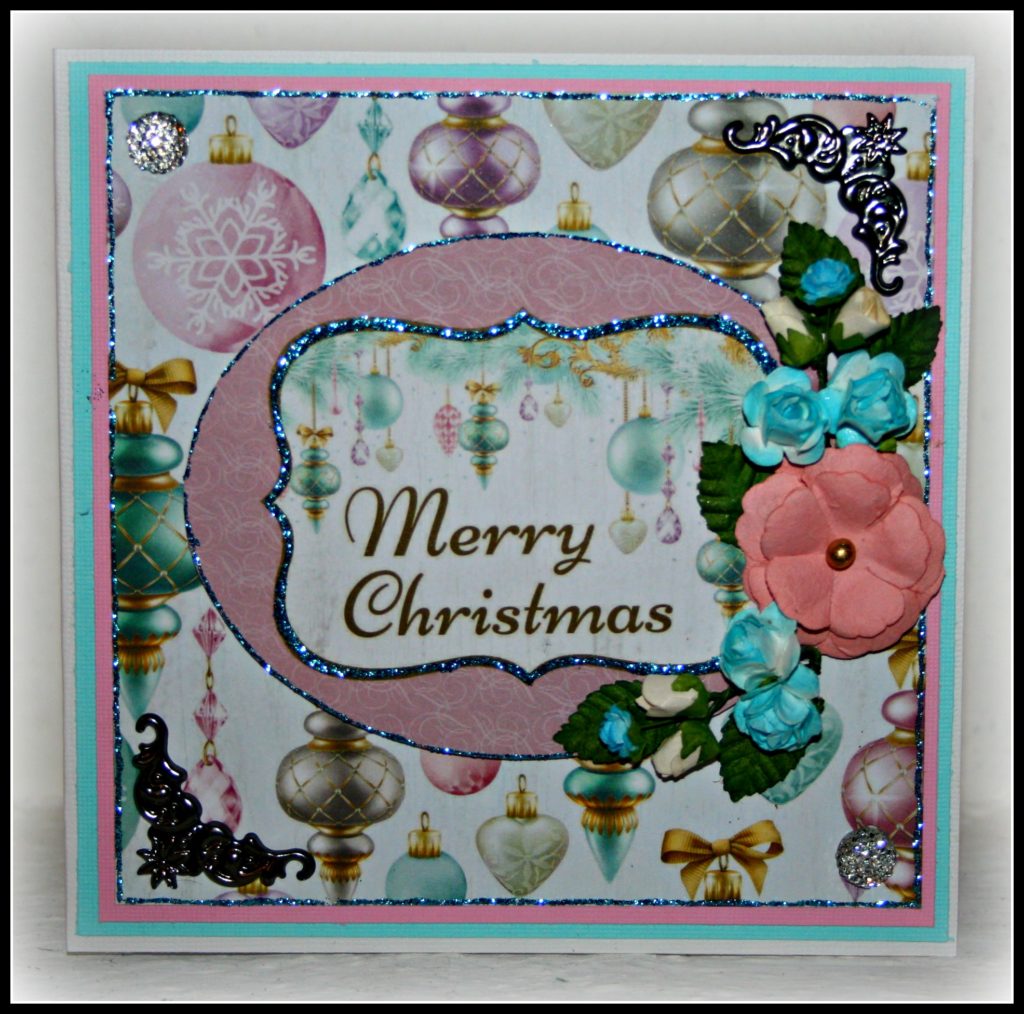 Julkort i rosa och blått