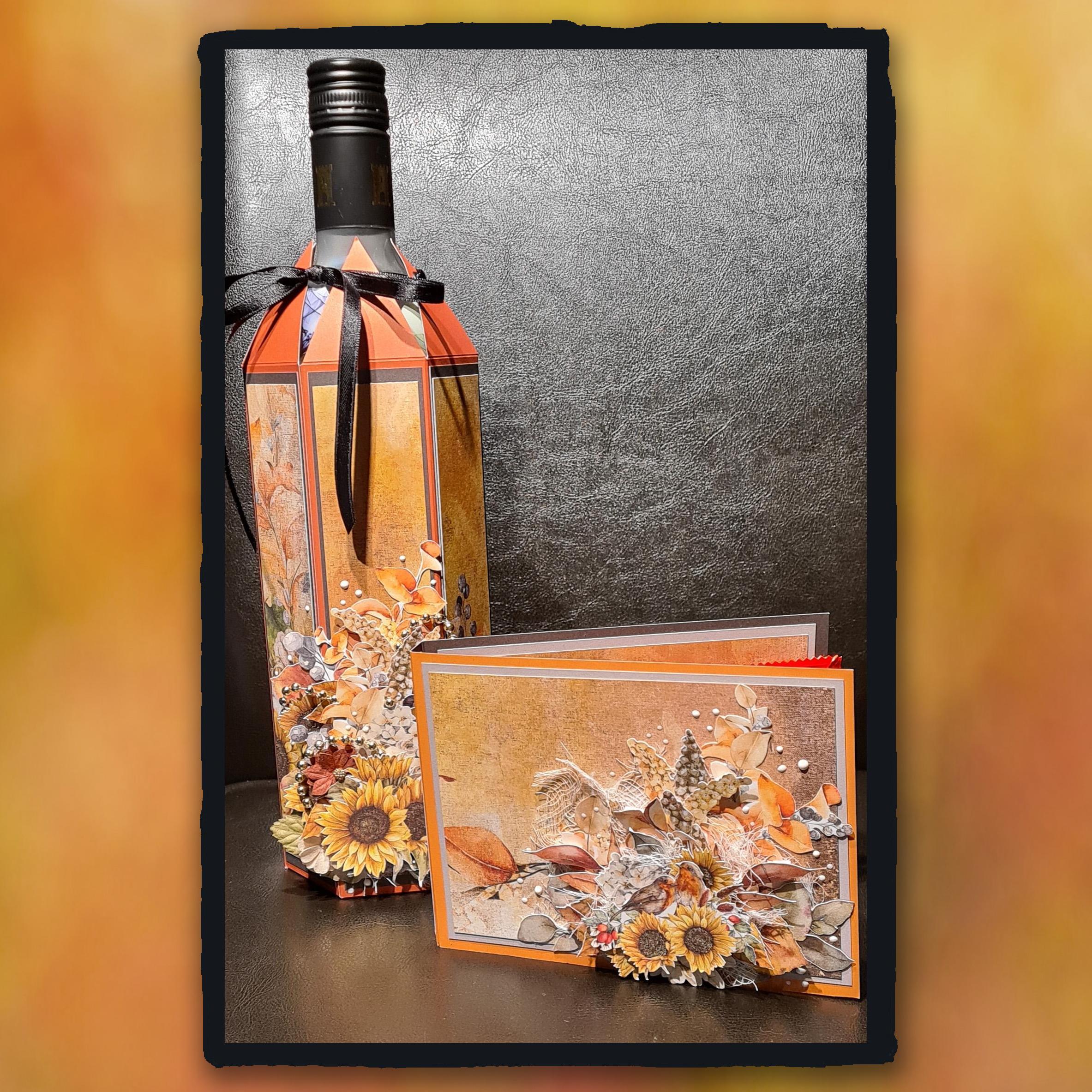 Flaskgömma med tillhörande chokladkort i varma höstfärger från Craft o’ Clock